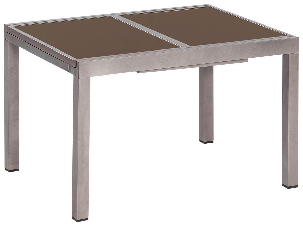 Gartentisch ausziehbar ca. 180x90 cm Alu/Glas - Graphitfarben/Braun, MODERN, Glas/Metall (120-180/90/75cm) - Gardenson