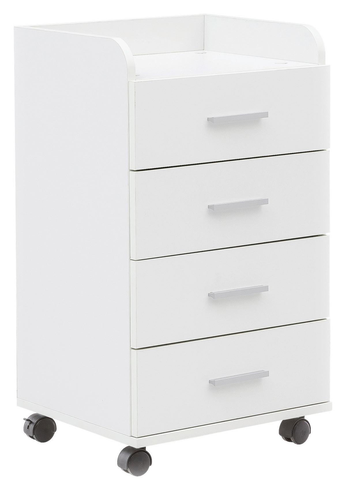 Rollcontainer in Weiss - Silberfarben/Weiß, KONVENTIONELL, Holzwerkstoff/Kunststoff (40/76,5/33cm) - MID.YOU