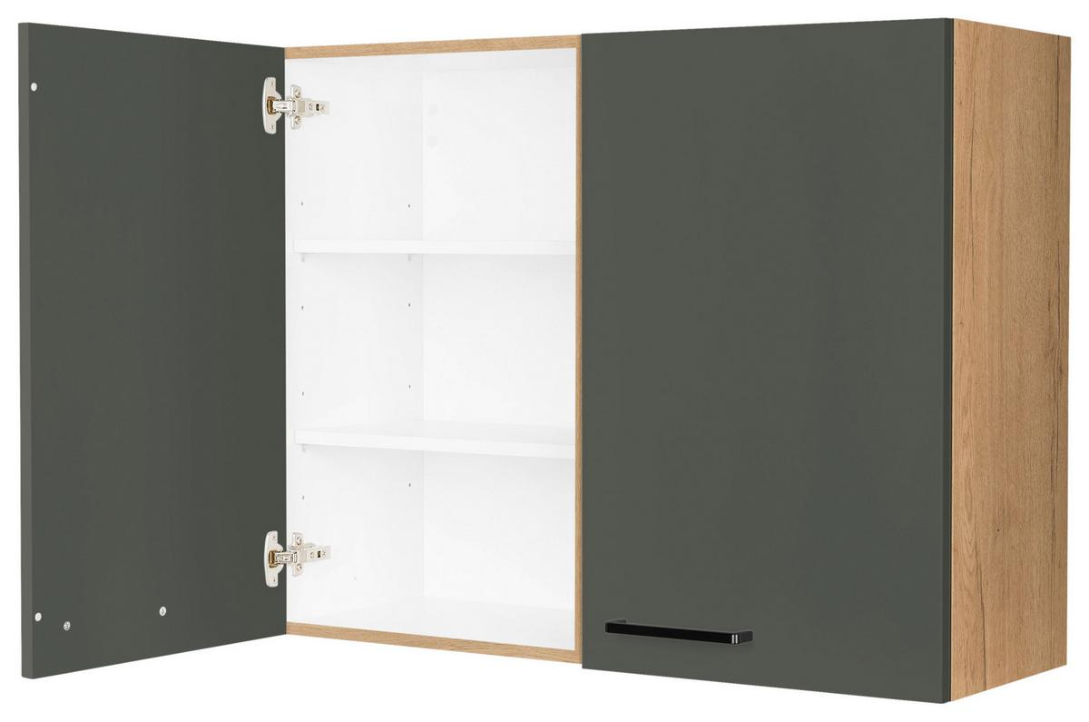 Küchenoberschrank Easytouch Grün - Eichefarben/Schwarz, MODERN, Holzwerkstoff/Metall (90/72/35cm) - Nobilia