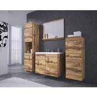 Badmöbel-Set 5-tlg. Malo ca. 140 cm Eiche Wotan - Eiche Wotan/Weiß, LIFESTYLE, Keramik/Holzwerkstoff (120cm) - P & B