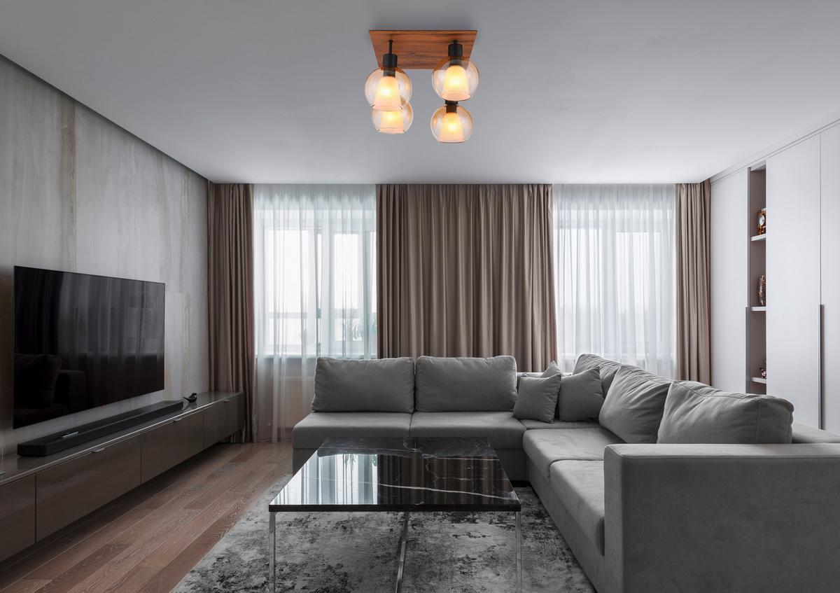 Stropna Svjetiljka Barry - tamno smeđa/prozirno, Basics, staklo/drvni materijal (43/43/38cm) - Globo