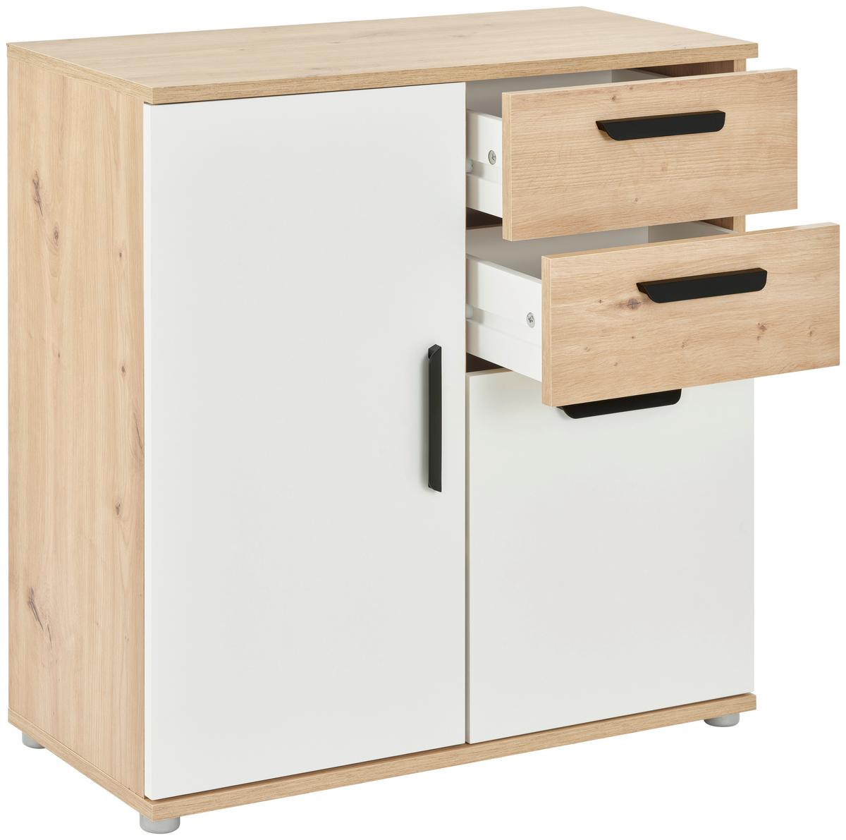 Komoda Basic Two, Barva Hrasta, Bela - srebrne barve/črna, Konvencionalno, umetna masa/leseni material (71,4/75/33,2cm)