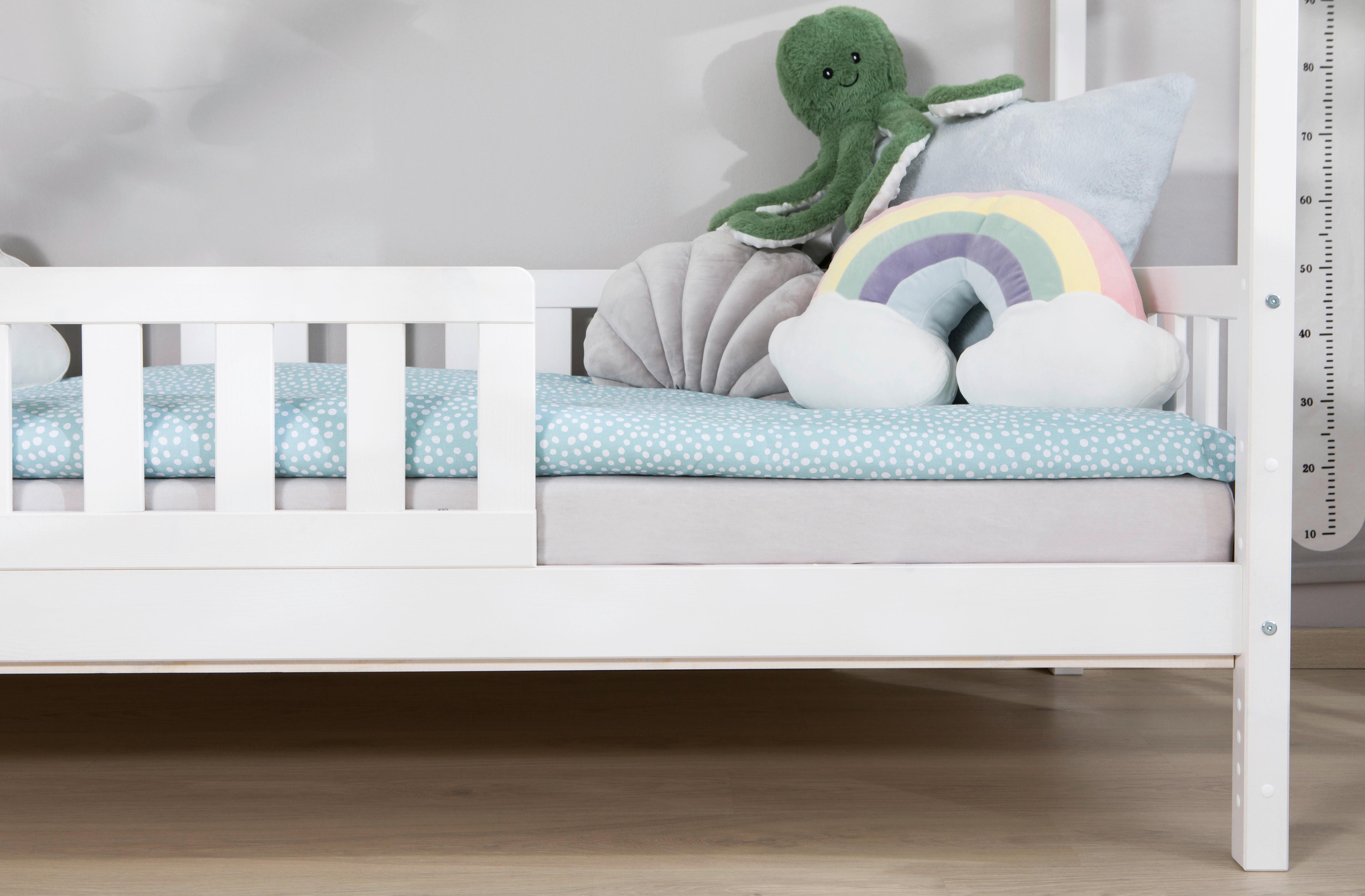 Postelja Lou, 120x200cm, 1x Letveno Dno, 1x Vzmetnica - bela/naravne barve, Moderno, tekstil/les (120/200cm) - MID.YOU