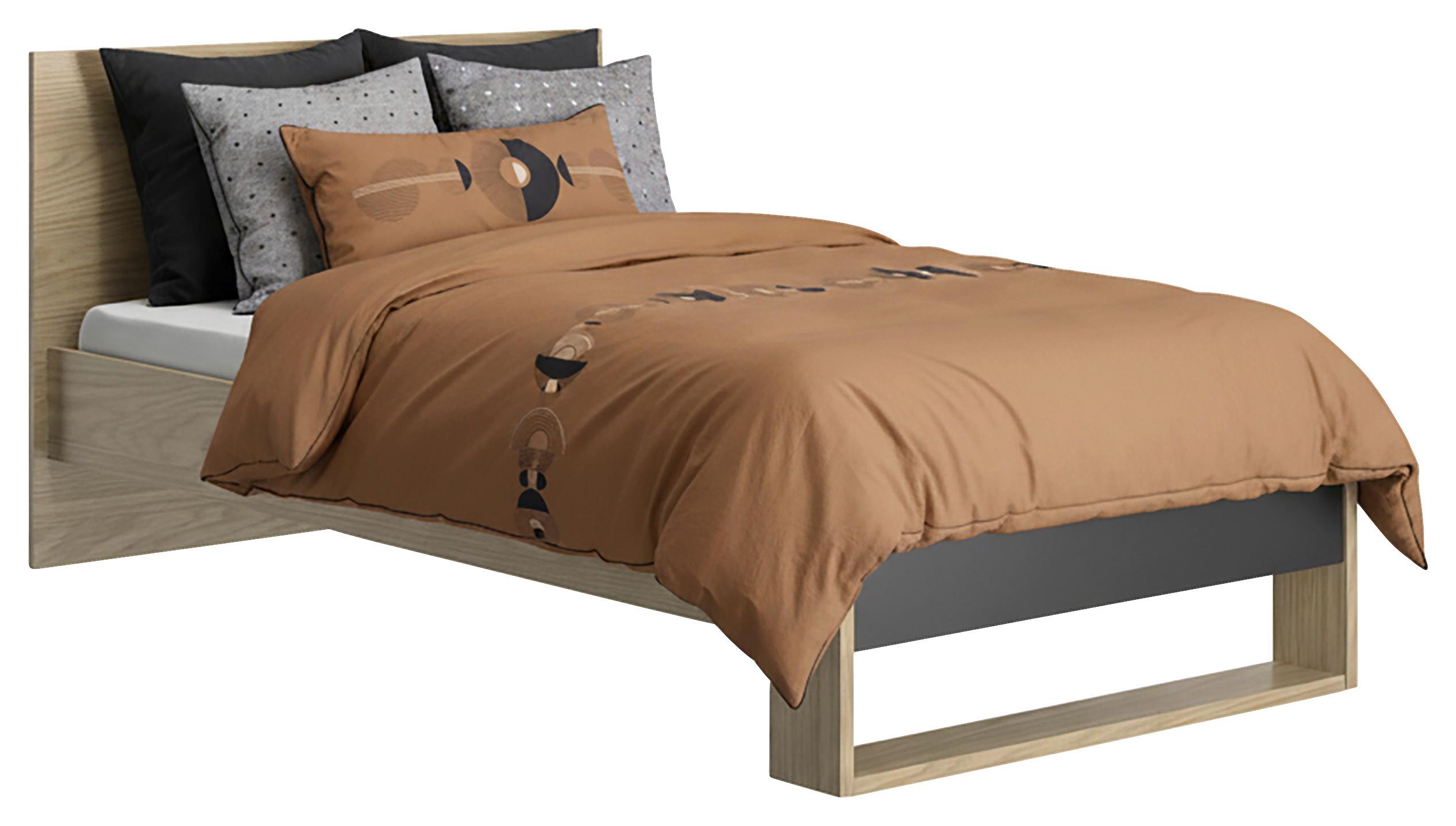 Postelja Nael, Barva Hrasta, Črna, 90x200 - črna/barve hrasta, Basics, leseni material (90/200cm)