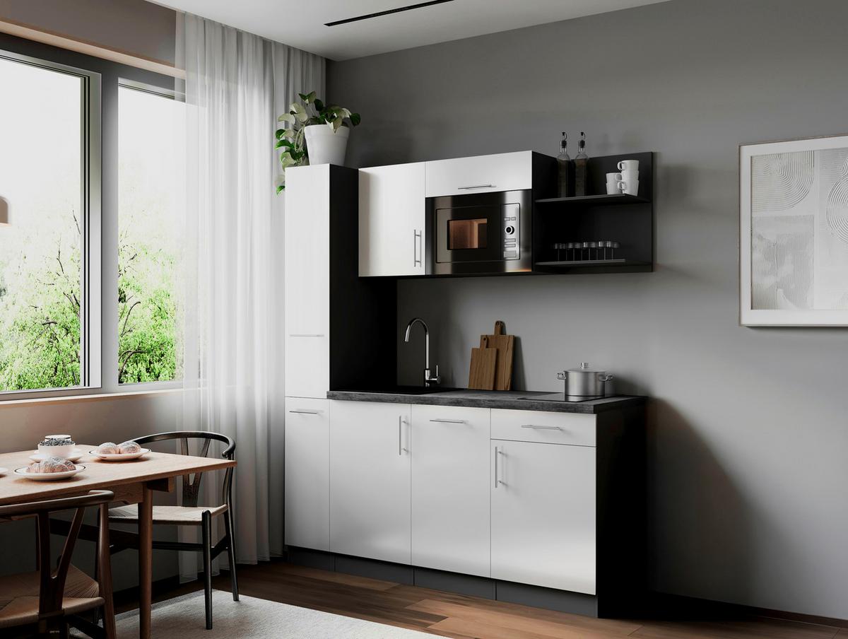 Küchenblock Oliver m. Geräten Weiß - Weiß/Grau, Trend, Holzwerkstoff/Metall (175cm) - Respekta