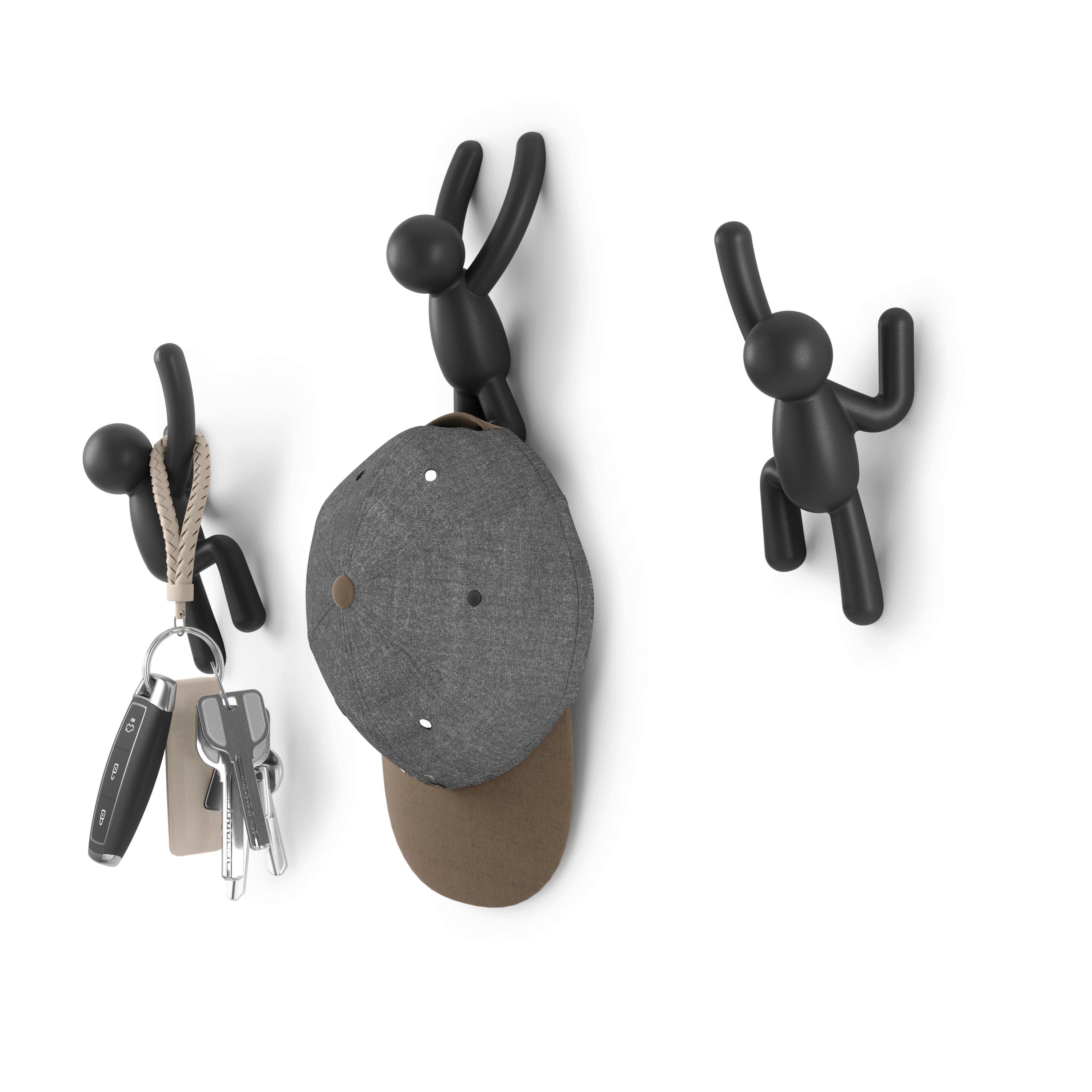 Kleiderhaken Männchen Schwarz, 3er Set - Schwarz, MODERN, Kunststoff (7/18/8cm) - Mömax