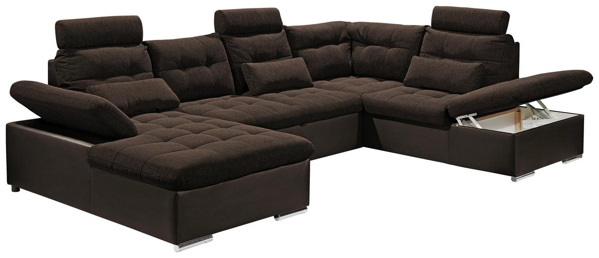 Wohnlandschaft Jakarta U inkl. Kissen Dunkelbraun - Dunkelbraun/Silberfarben, MODERN, Holzwerkstoff/Textil (170/324/218cm) - MID.YOU