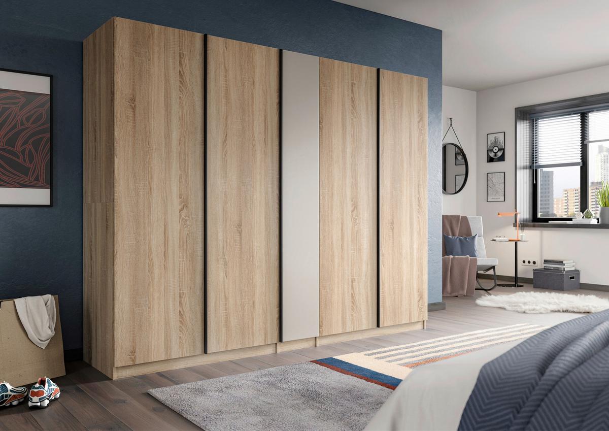 Omara S Klasičnimi Vrati Okland, Barva Hrasta - kašmir/črna, Moderno, leseni material (230/183/53cm) - MID.YOU