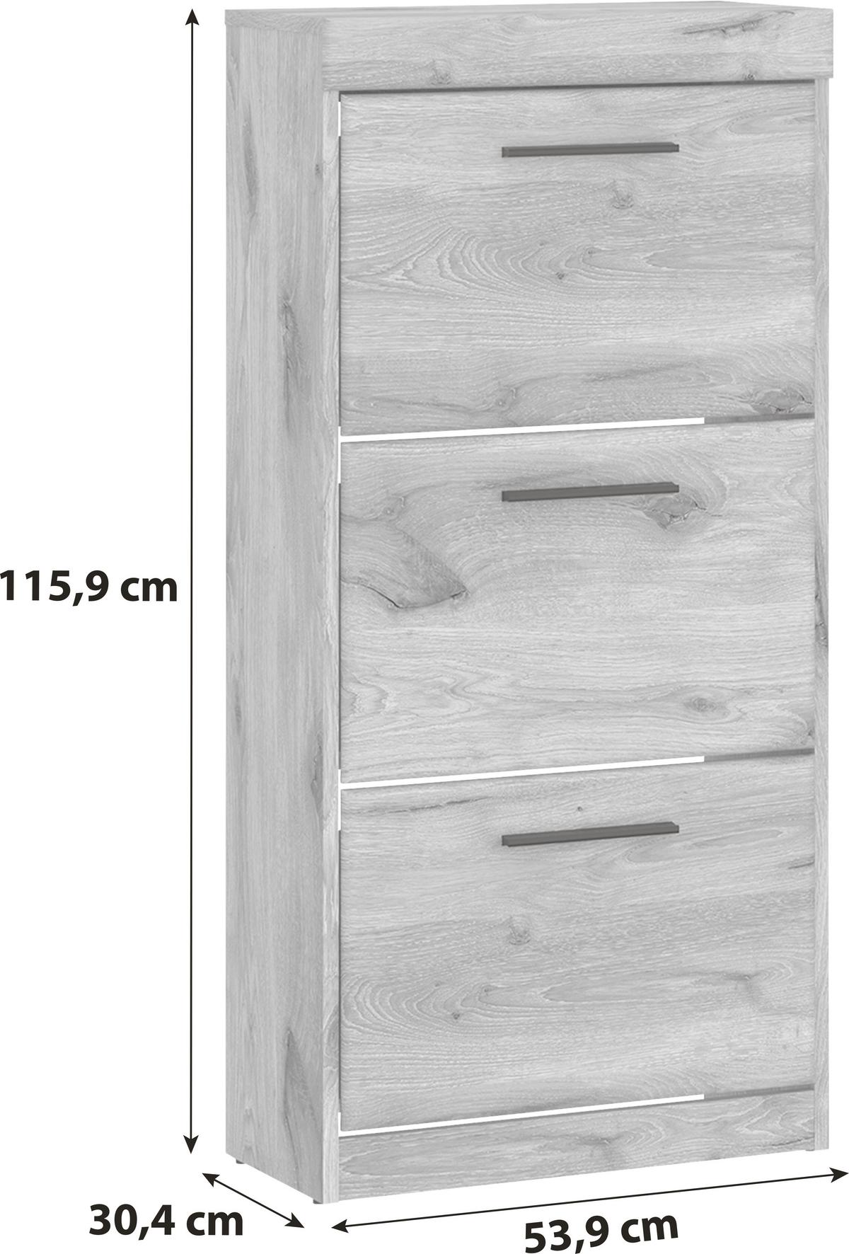Dulap pentru pantofi GRANO - culoare lemn stejar/gri, Trend, material pe bază de lemn (53,9/115,9/30,4cm) - Modern Living