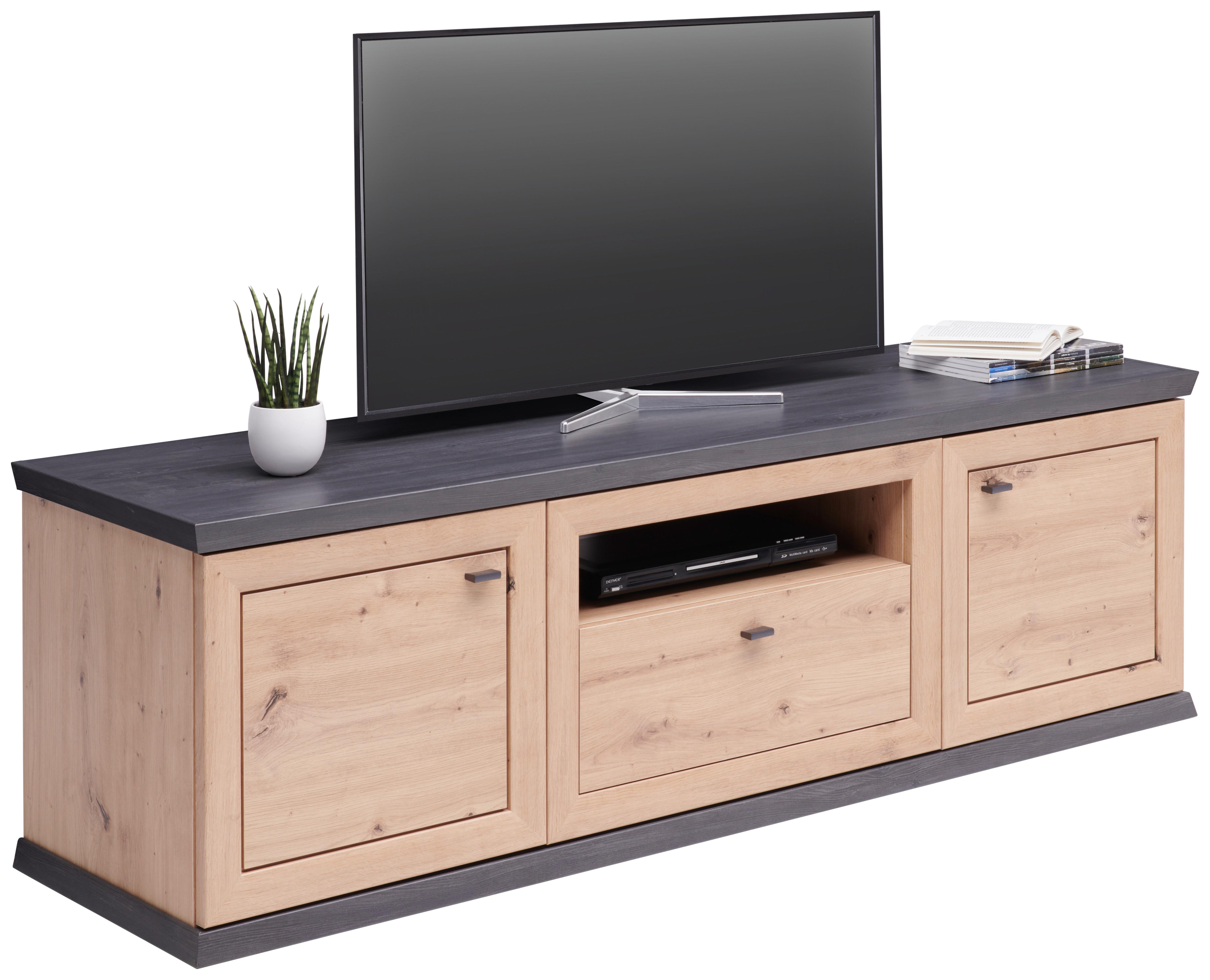 KOMODA NISKA BENTON - kolor dębowy/antracytowy, Lifestyle, materiał drewnopochodny/metal (180/55,6/50,1cm) - Xora