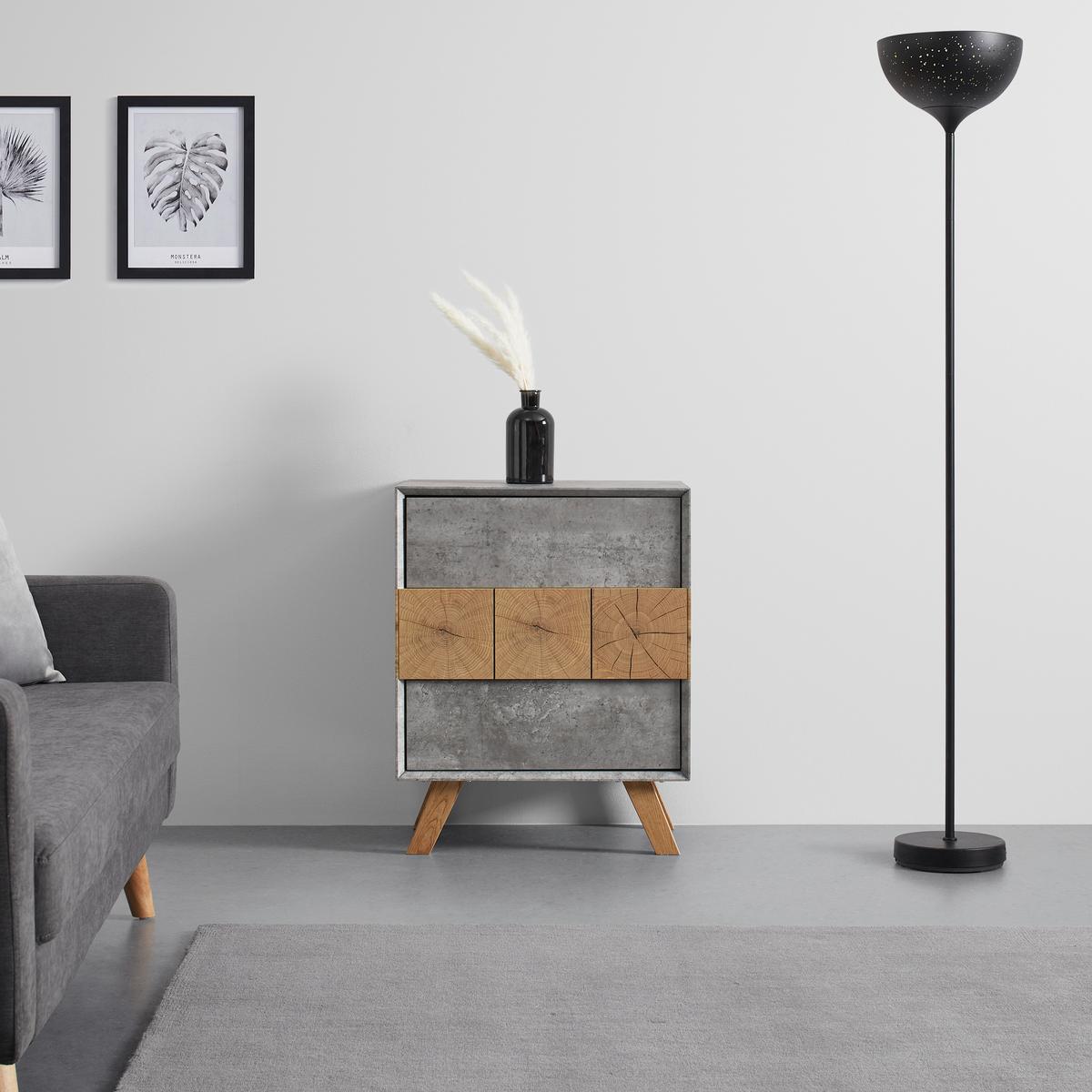 Éjjeliszekrény Casper - tölgyfa/szürke, Modern, fa (60/75/40cm) - Bessagi Home