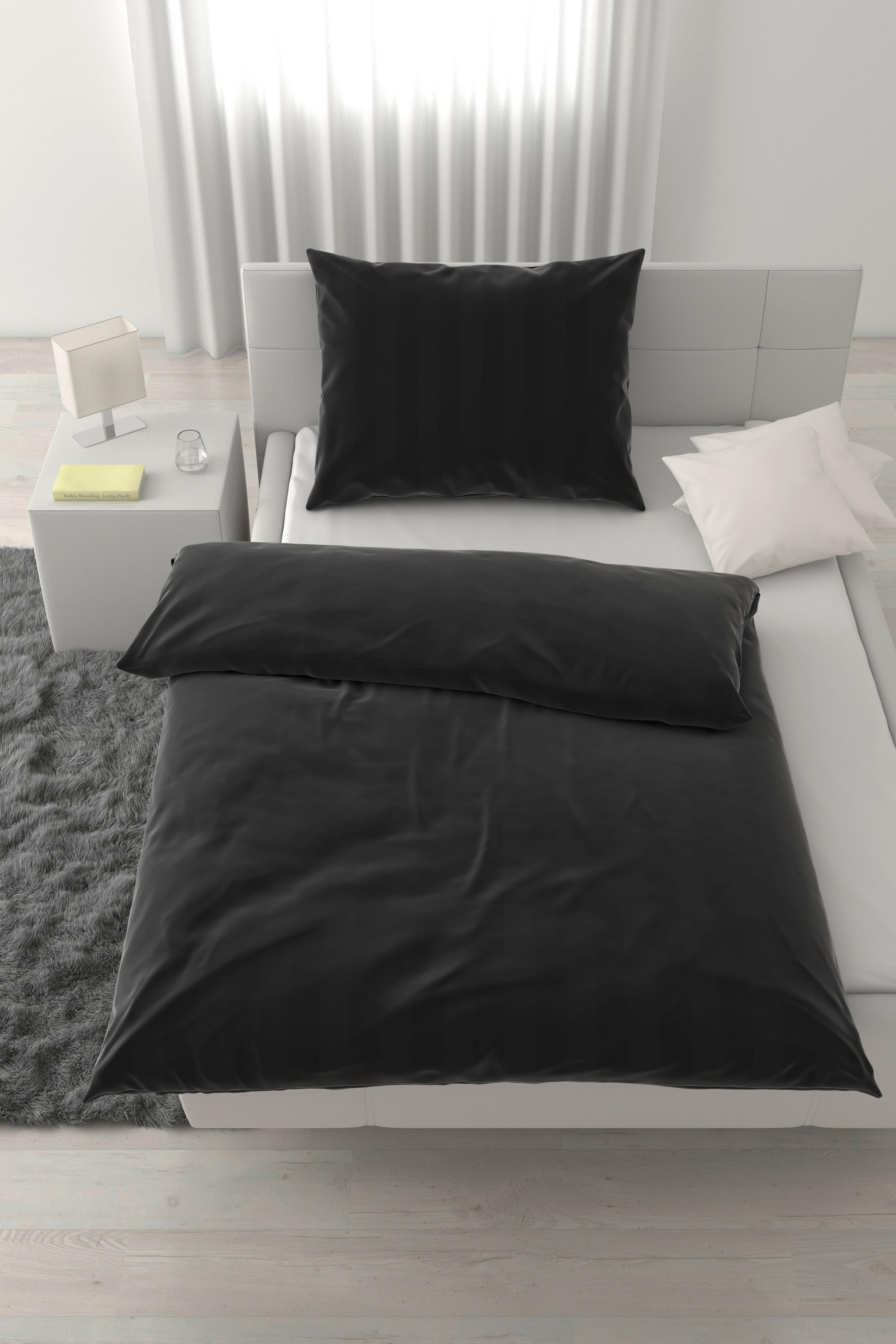 Bettwäsche Xenia Streif Schwarz ca. 140x200cm - Schwarz, MODERN, Textil (140/200cm) - Premium Living