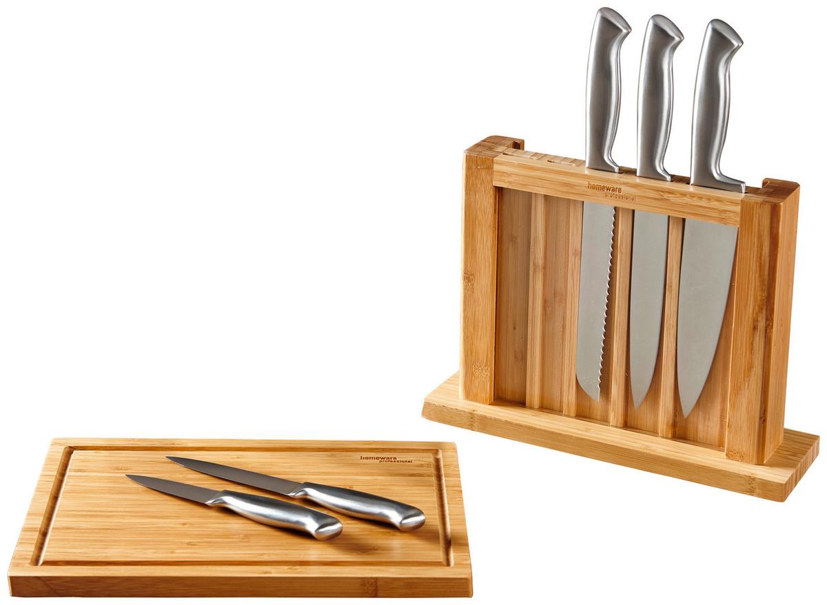 BLOK NA NOŻE BA520-ND001 - kolor srebrny/kolor naturalny, Basics, metal/drewno - Homeware Profession.