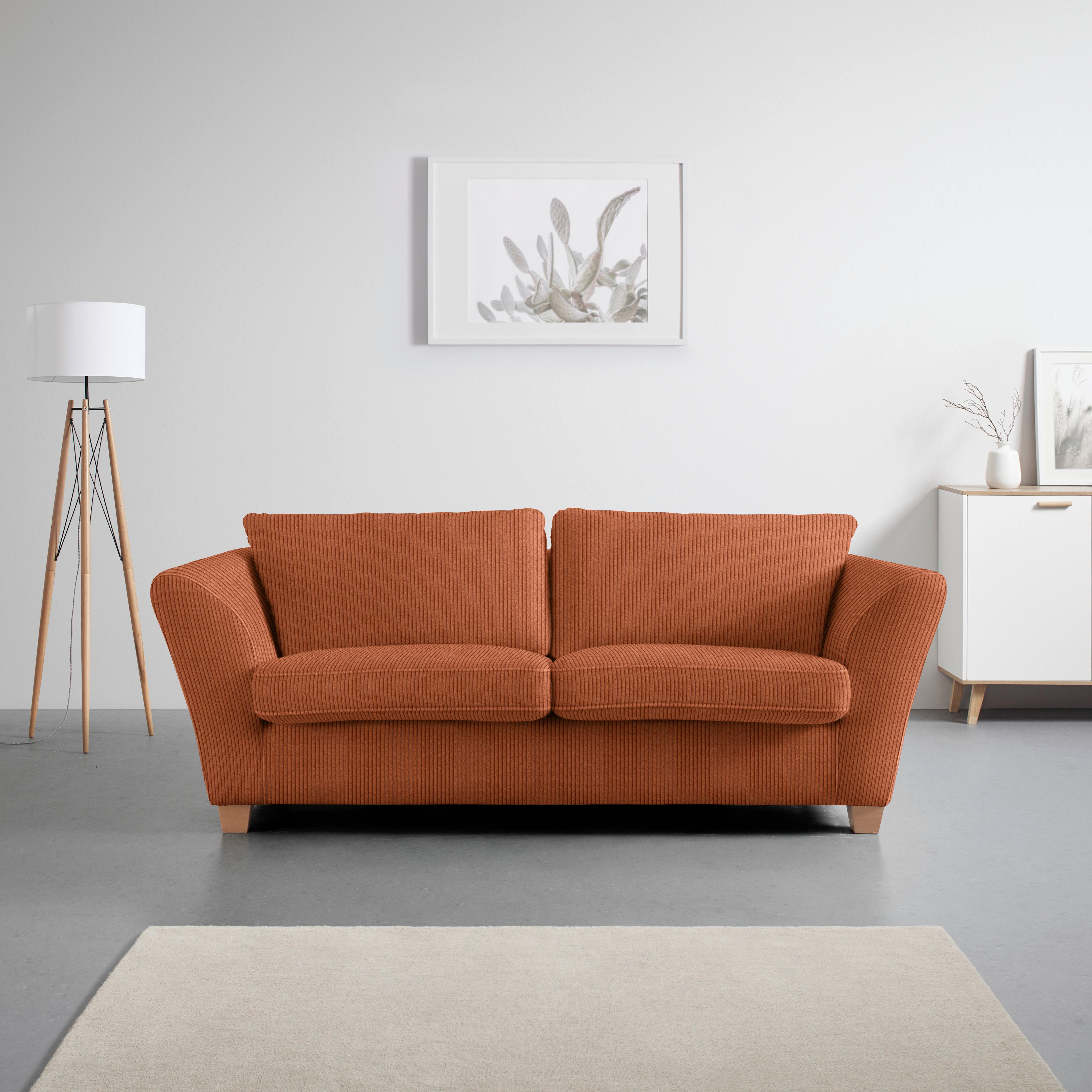 3-Sitzer-Sofa Devado Koralle Cord - Koralle/Naturfarben, Holz/Textil (216/70-85/95cm) - Mömax
