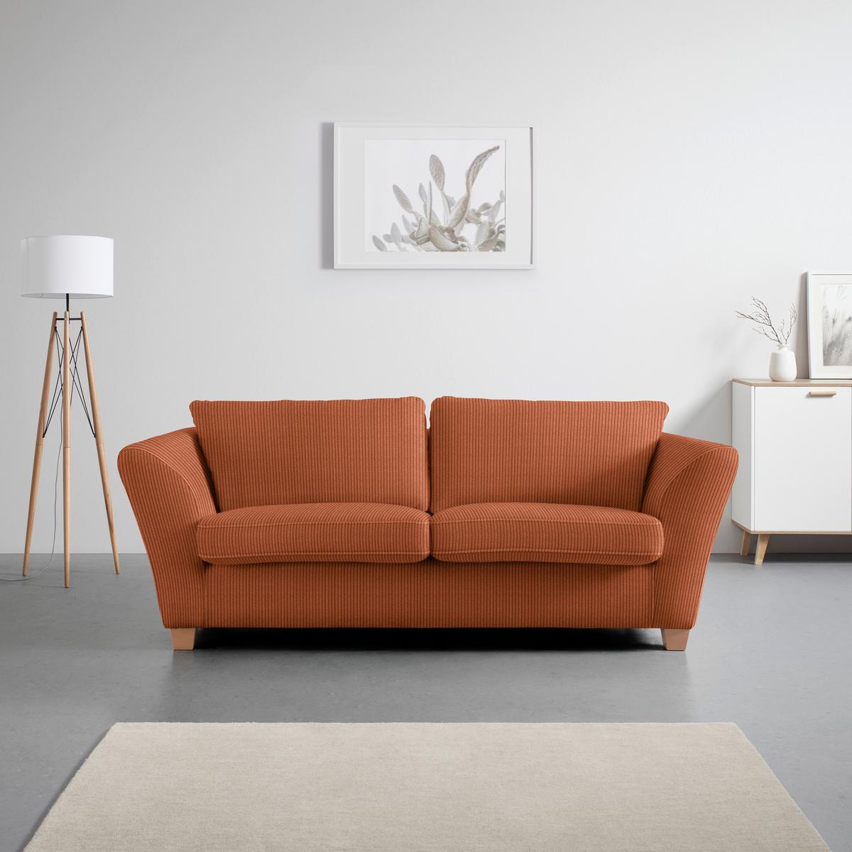 3-Sitzer-Sofa Devado Koralle Cord - Koralle/Naturfarben, Holz/Textil (216/70-85/95cm) - Mömax