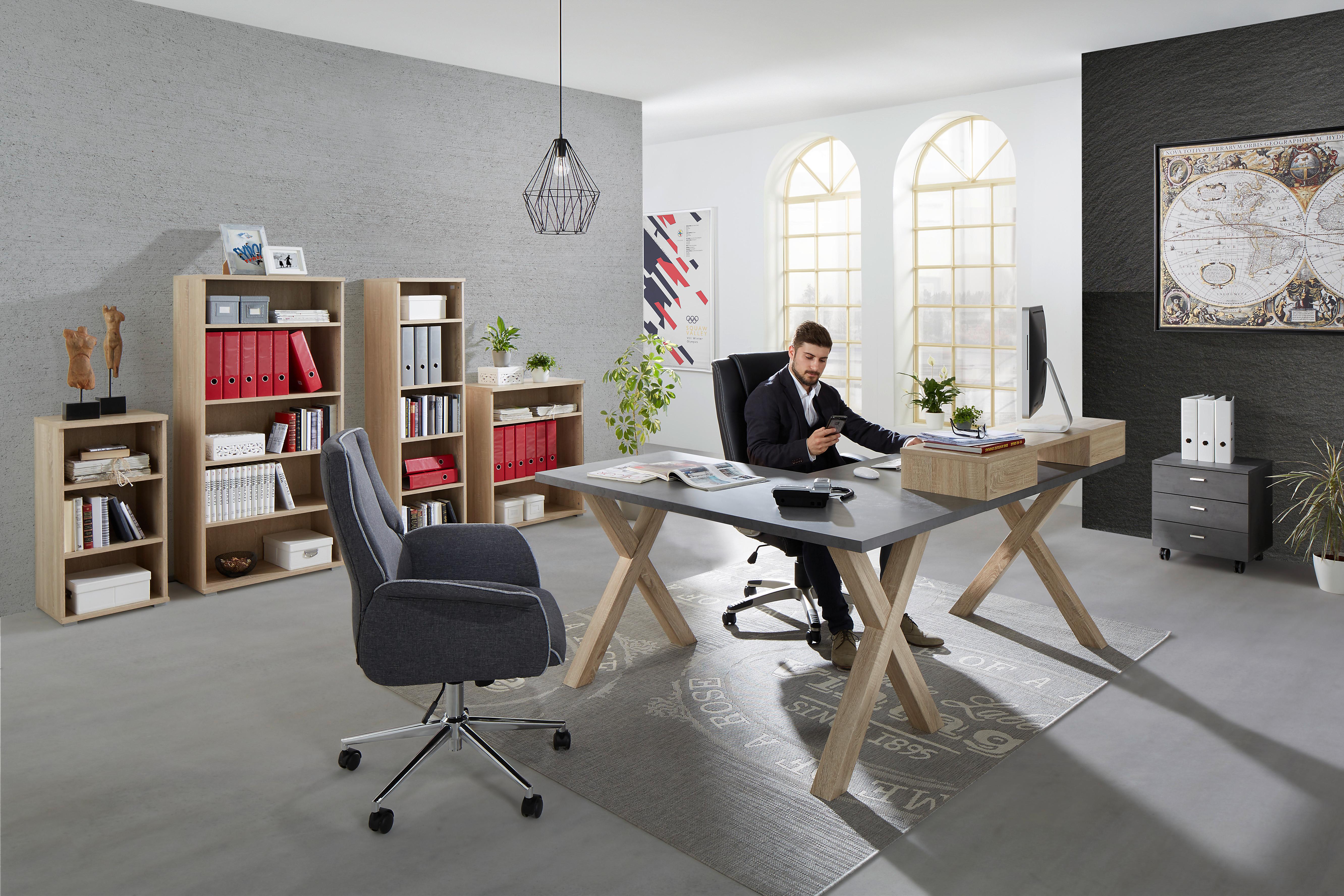 Schreibtisch in Graphitfarben - Eichefarben/Graphitfarben, MODERN, Holzwerkstoff (140/75/70cm) - Modern Living