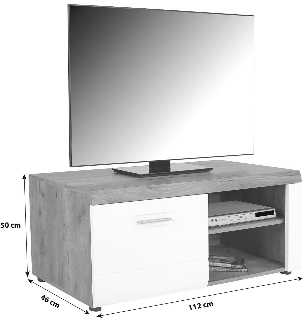 Element TV Avensis New - alb/culoare lemn stejar, Konventionell, material pe bază de lemn (111,9/46,1/49,6cm) - Premium Living