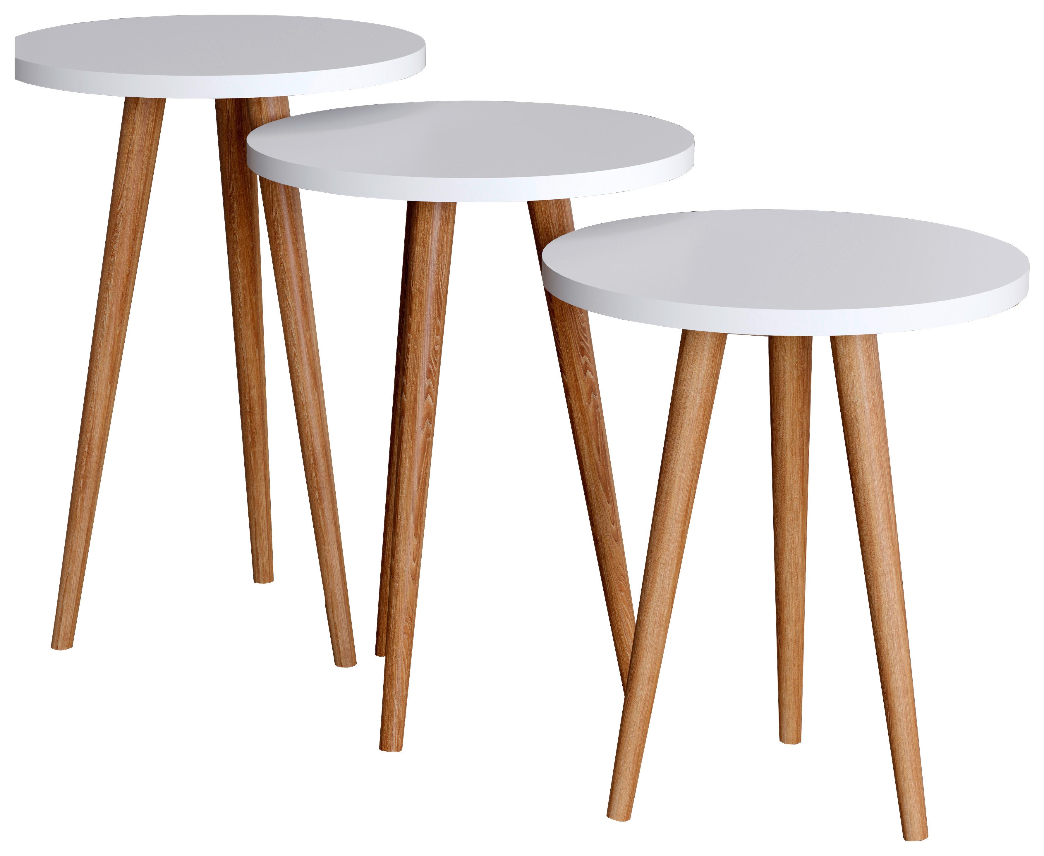 BEISTELLTISCHSET BARILO - Honigeiche/Weiss, Design, Holzwerkstoff (34/34/42-47-52cm) - MID.YOU
