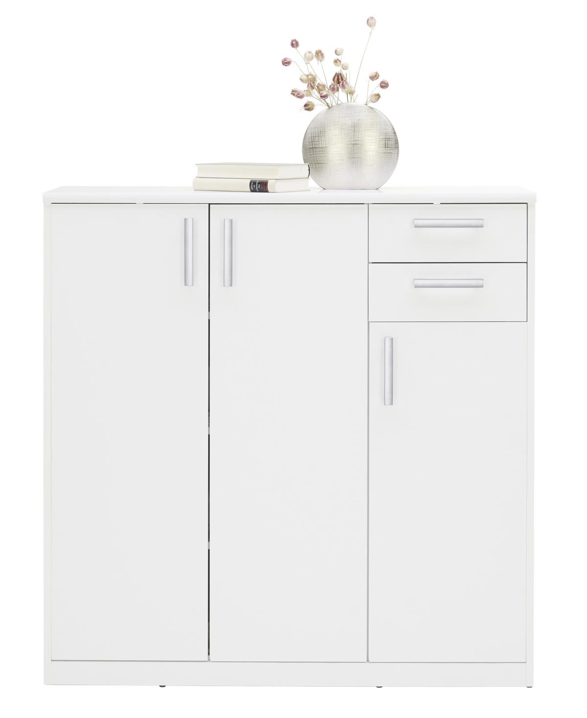 KOMODA EASY - kolor srebrny/biały, Basics, materiał drewnopochodny/tworzywo sztuczne (106/110/36cm) - Xora