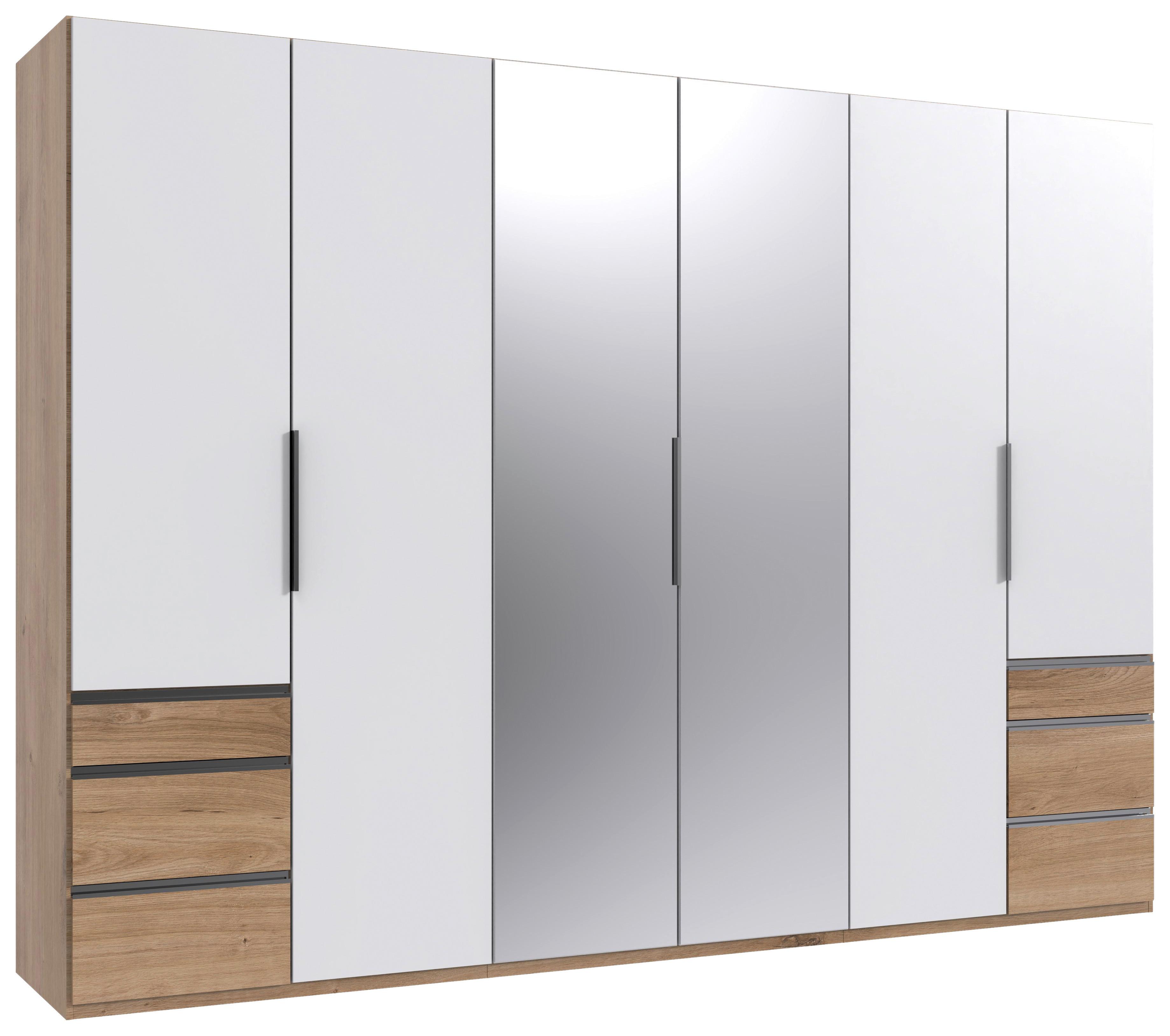 Drehtürenschrank Level 36A mit Spiegel ca. 300 cm Weiß/Eiche - Chromfarben/Eichefarben, MODERN, Glas/Holzwerkstoff (300/216/58cm) - MID.YOU