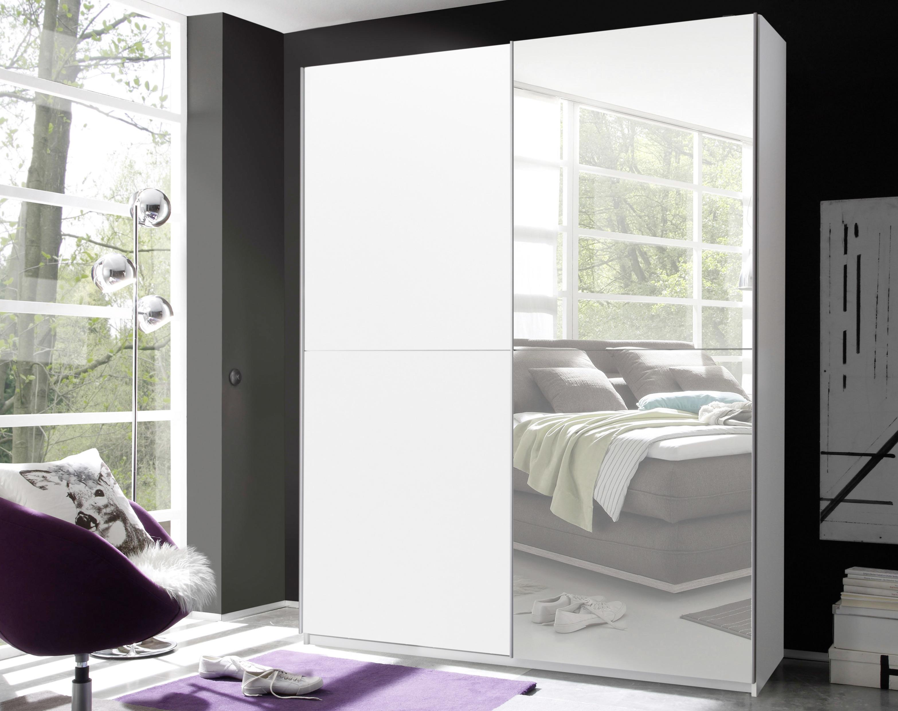 Garderobna Omara Z Drsnimi Vrati Puls, Bela, Z Ogledalom - bela/barve aluminija, Design, steklo/leseni material (170/195/59cm) - P & B