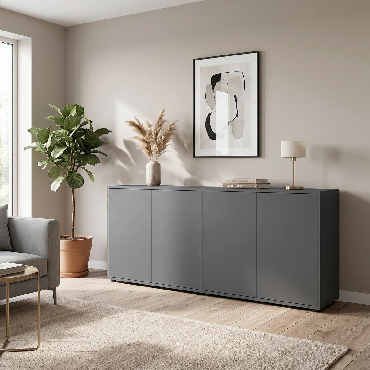 Sideboard Mailand Set 2 Anthrazit - Anthrazit/Schwarz, MODERN, Holzwerkstoff/Kunststoff (158/73/33cm) - MID.YOU