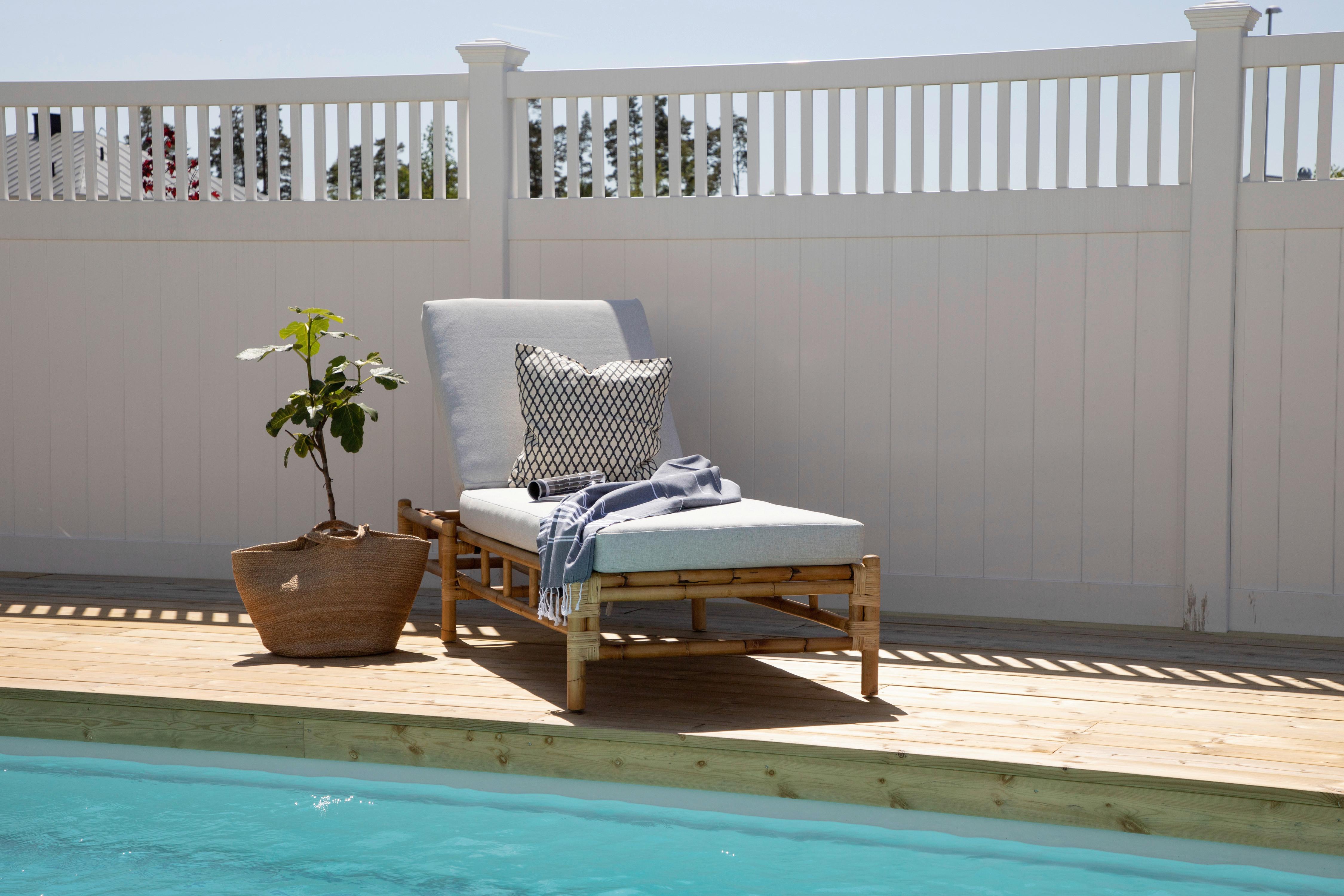 Sonnenliege Cane Bambus Rattan ca. 80x210 cm - Hellbraun/Creme, KONVENTIONELL, Holz/Textil (80/35/210cm) - Gardenson