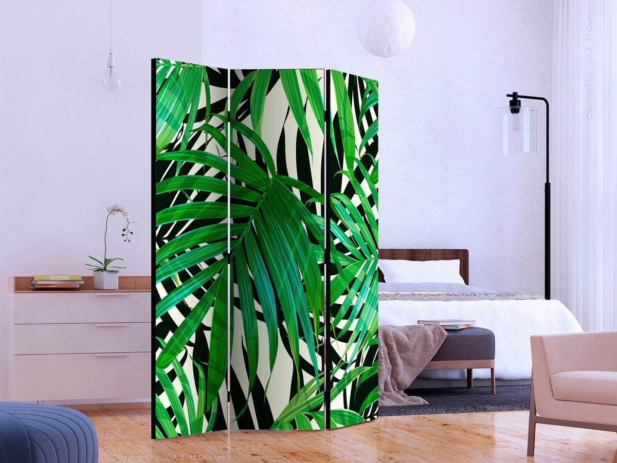 Paravan Tropical Leaves, 3-Delni, Dvostranski - zelena/bela, Basics, tekstil/les (135/172/3cm) - artgeist