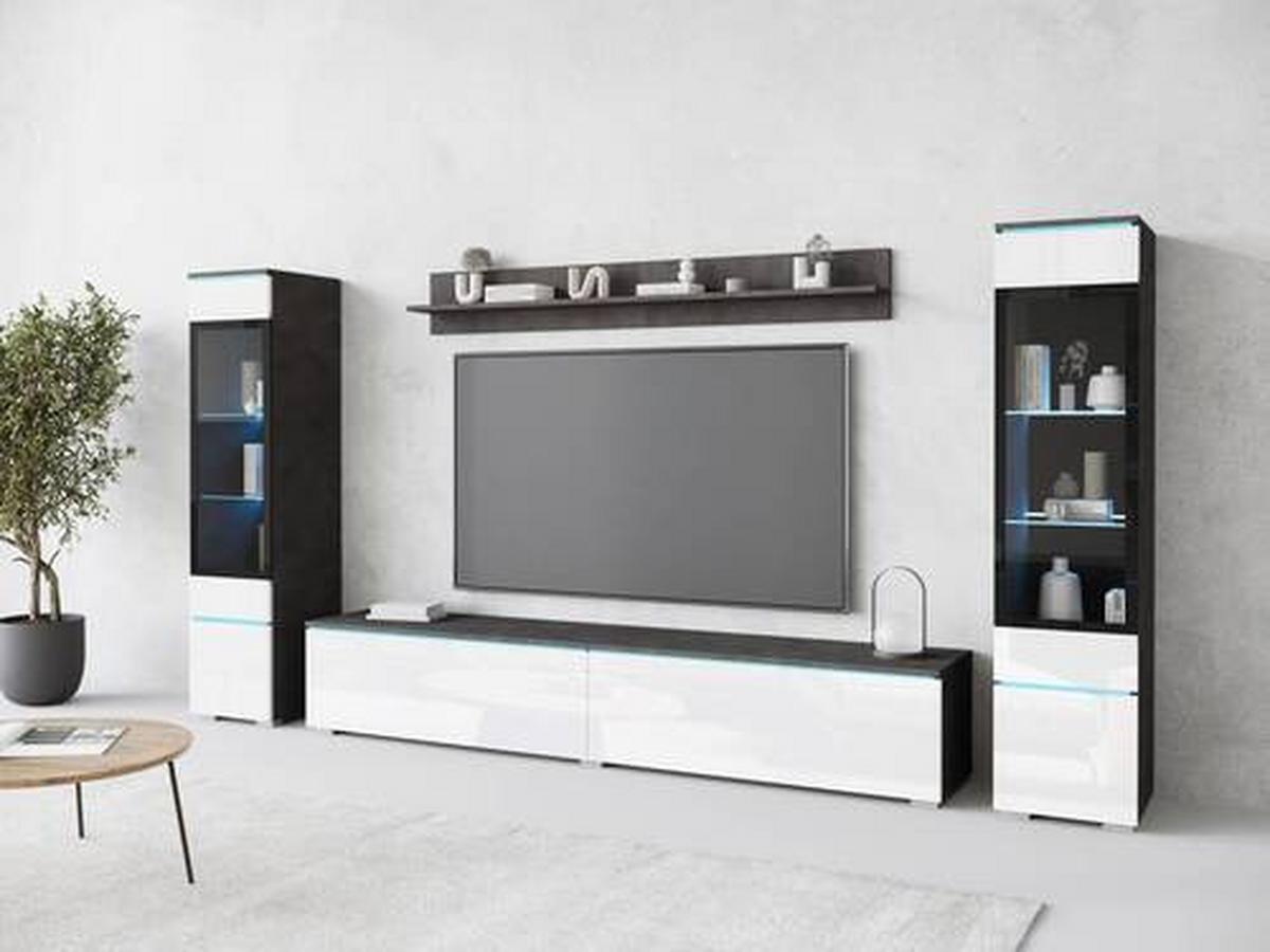 Dnevni Regal Vera, Bela, Antracit, 4-Delno, Led - siva/bela, Design, umetna masa/steklo (240/130/33cm) - Livetastic