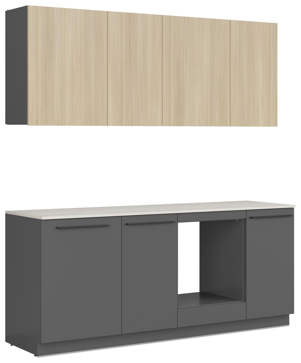 Küchenblock Milino o. Geräte Eichefarben - Eichefarben/Schwarz, Basics, Holzwerkstoff/Kunststoff (210cm) - Visiona