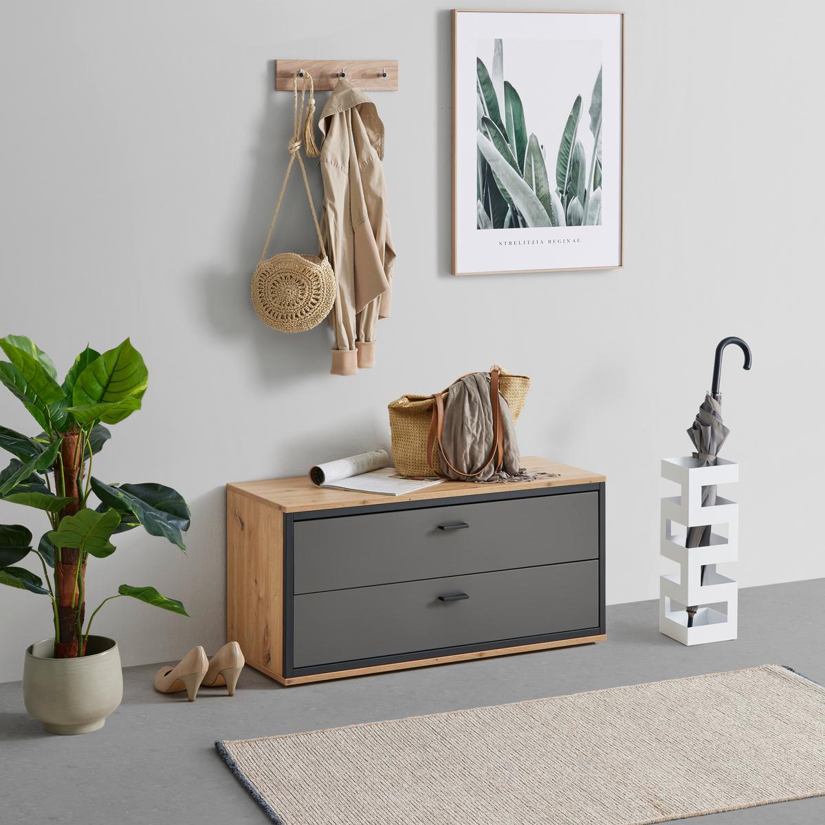 Garderobenbank Florenz Grau/Eiche Artisan - Schwarz/Eiche Artisan, MODERN, Holzwerkstoff/Kunststoff (94/44,9/37,3cm) - Premium Living