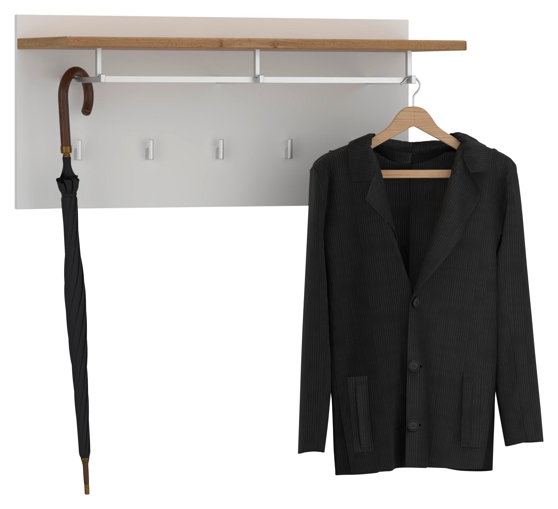 Garderobni Panel Hola, Bela, Barva Hrasta - hrast wotan/bela, Trend, leseni material (90/40,5/30cm)