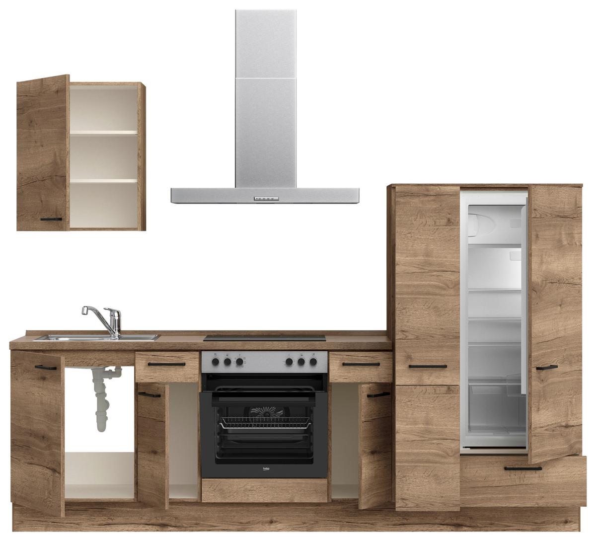 Küchenblock Structura Low m. Geräten Eiche dunkel - Eiche dunkel/Eichefarben, MODERN, Holzwerkstoff/Metall (270cm) - Nobilia