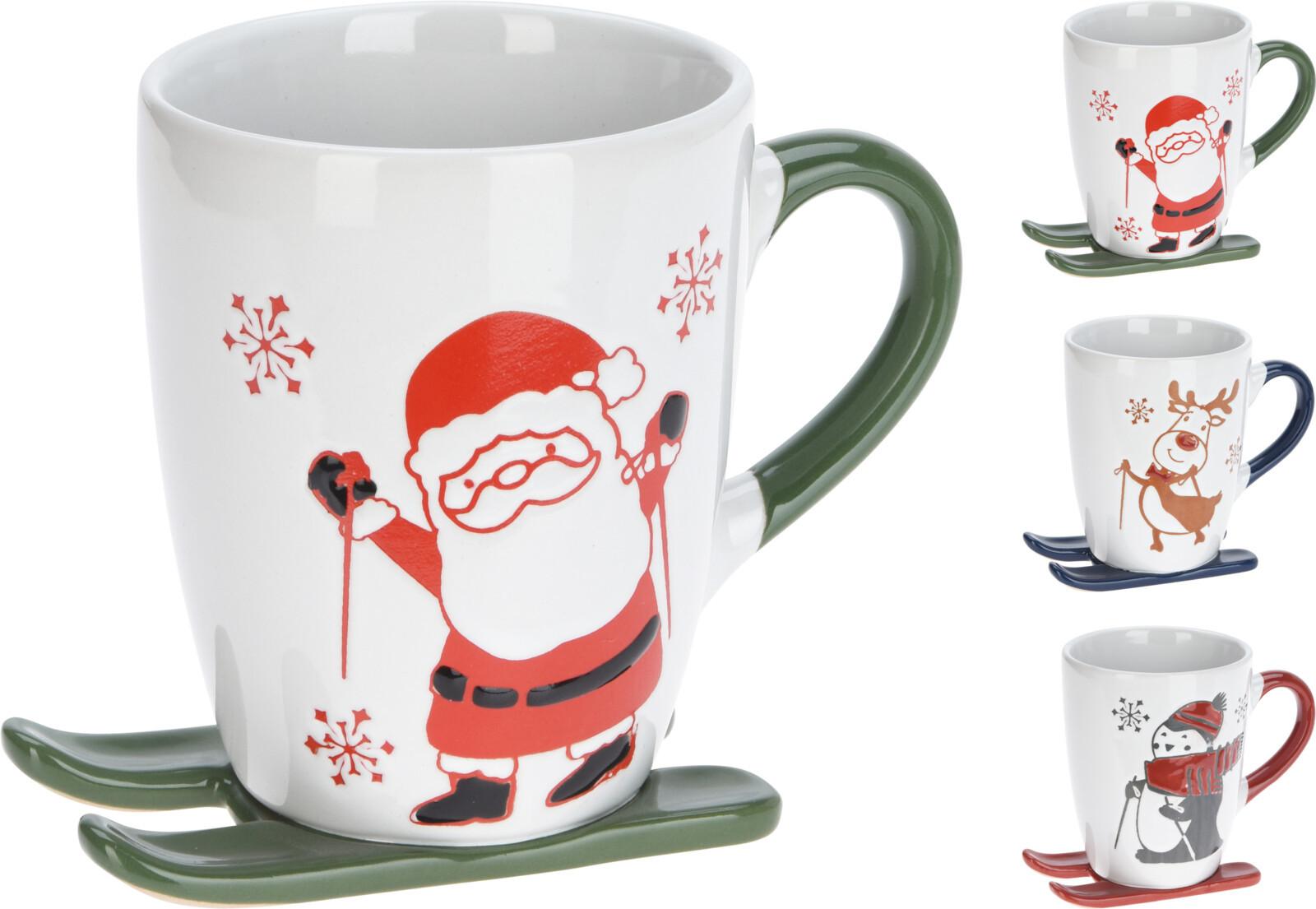 Ceașcă 330ml Ski - alb/verde, Basics, ceramică (13/11cm)
