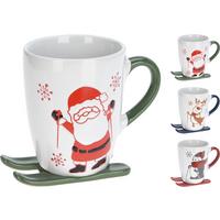 Ceașcă 330ml Ski - alb/verde, Basics, ceramică (13/11cm)