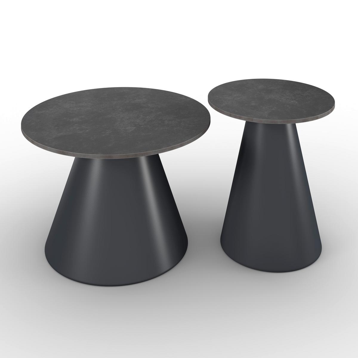 Couchtisch Mila 2er Set Dunkelgrau/Schwarz - Dunkelgrau/Schwarz, MODERN, Stein/Metall - Bessagi Home