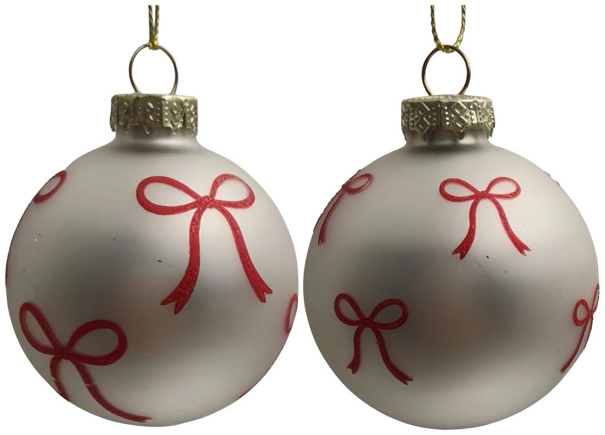 Christbaumkugel-Set Milo Rot/Weiß 2-teilig - Rot/Weiß, Glas/Textil (6cm) - Mömax
