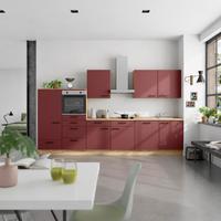 Küchenblock Easytouch Low m. Geräten Dunkelrot - Eichefarben/Schwarz, MODERN, Holzwerkstoff/Metall (360cm) - Nobilia