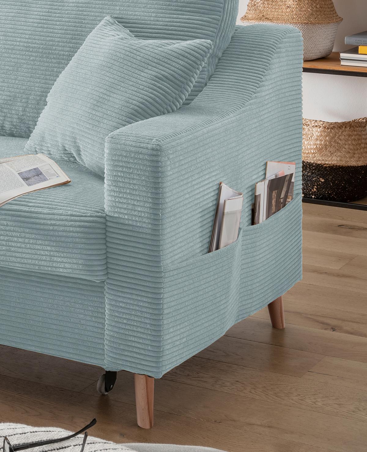 Ecksofa Valentina Hellblau Cord - Naturfarben/Hellblau, Design, Holz/Textil (150/228cm) - P & B