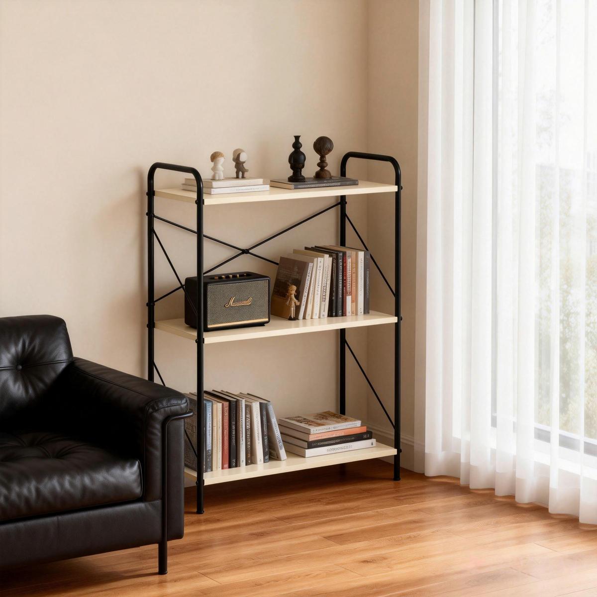 Regal Tom Kaschmir/Schwarz - Kaschmir/Schwarz, Modern, Holzwerkstoff/Metall (63.2/89/30cm) - Mömax