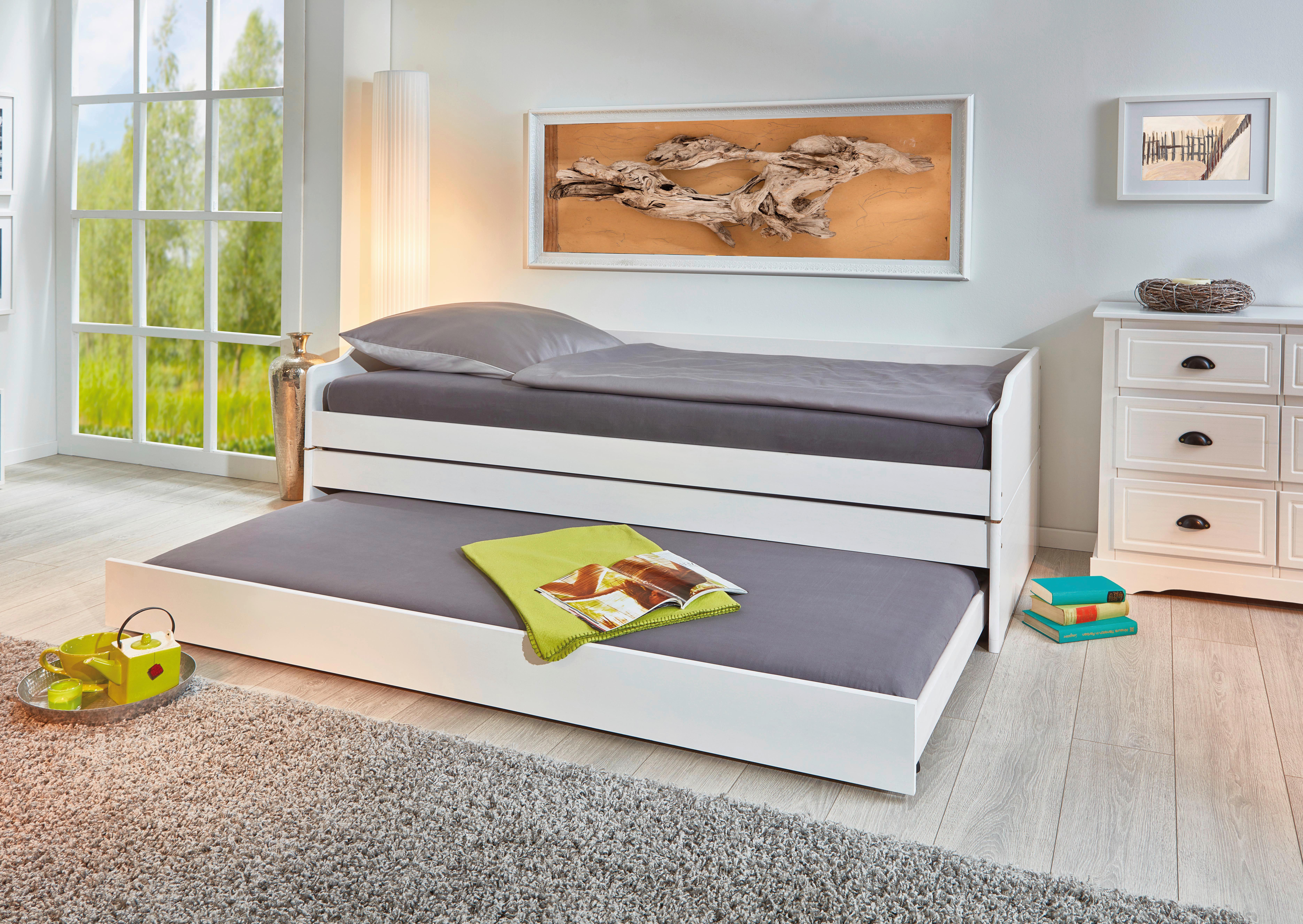 Ausziehbett Lotar Weiß - Naturfarben/Weiß, KONVENTIONELL, Holz (90/200cm) - MID.YOU