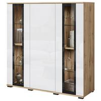 Highboard Caro ca. 120x122 cm Weiß/Eiche - Weiß Hochglanz/Eiche Wotan, Design, Glas/Holzwerkstoff (120/121,9/39,5cm) - P & B