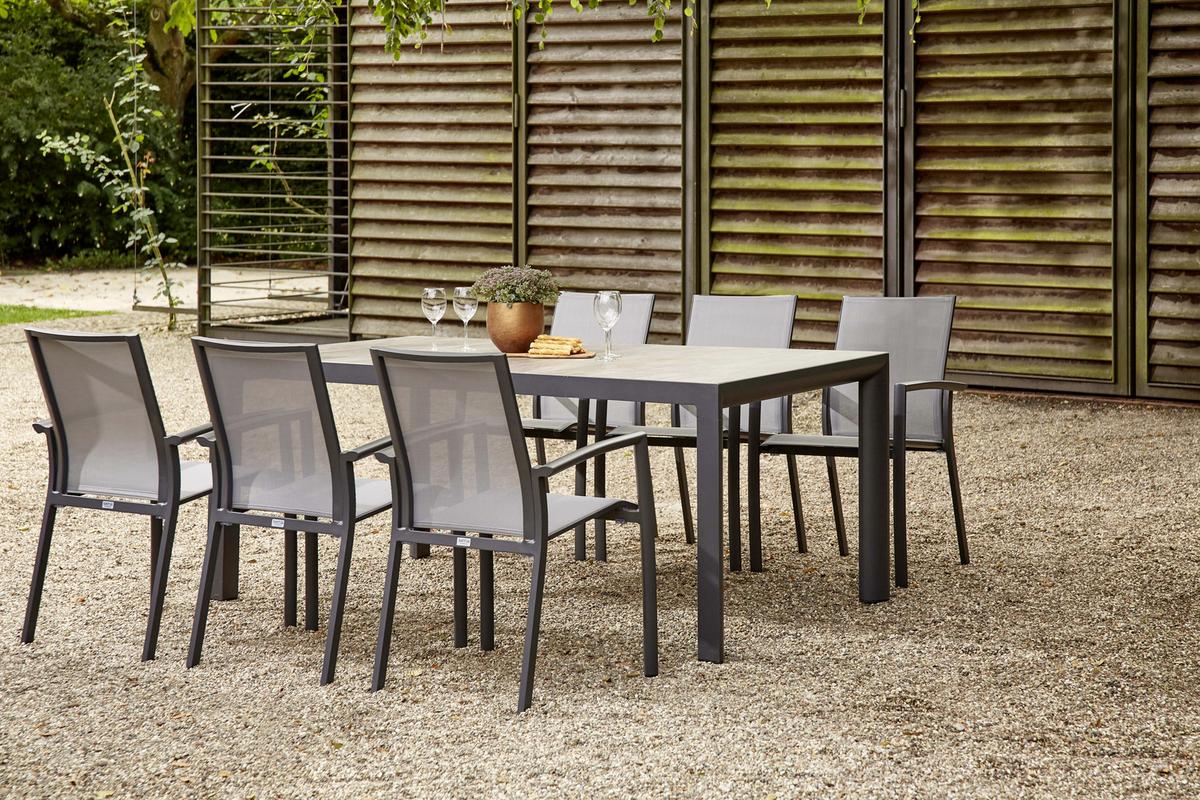 Loungegarnitur 7-tlg Velia Metall/Textil/Keramik - Anthrazit/Schwarz, KONVENTIONELL, Keramik/Textil - Siena Garden
