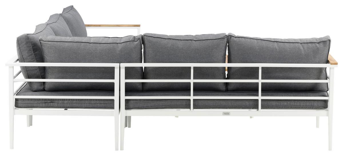 Loungegarnitur Mexico ca. 233x233 cm Alu Weiß/Teak - Weiß, KONVENTIONELL, Holz/Metall (233/233cm) - Gardenson