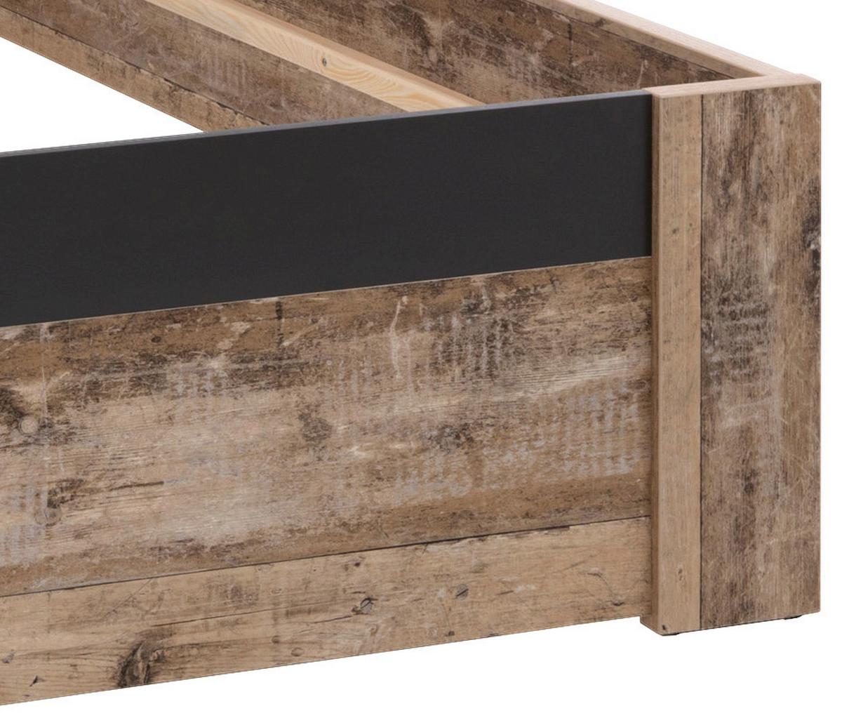 Bett in Anthrazit/Fichtefarbe 'Merlin' - Fichtefarben/Anthrazit, Basics, Holzwerkstoff/Kunststoff (140/200cm) - MID.YOU