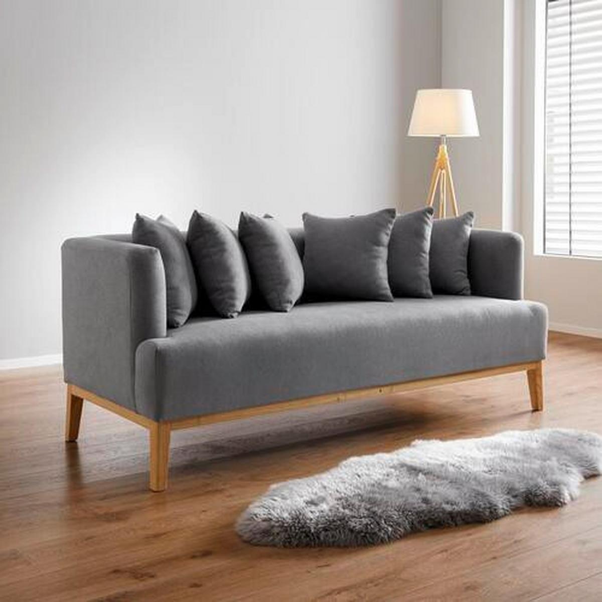 Bigsofa Mina Grau Velours - Grau, MODERN, Holz/Textil (190/78/81cm) - Bessagi Home