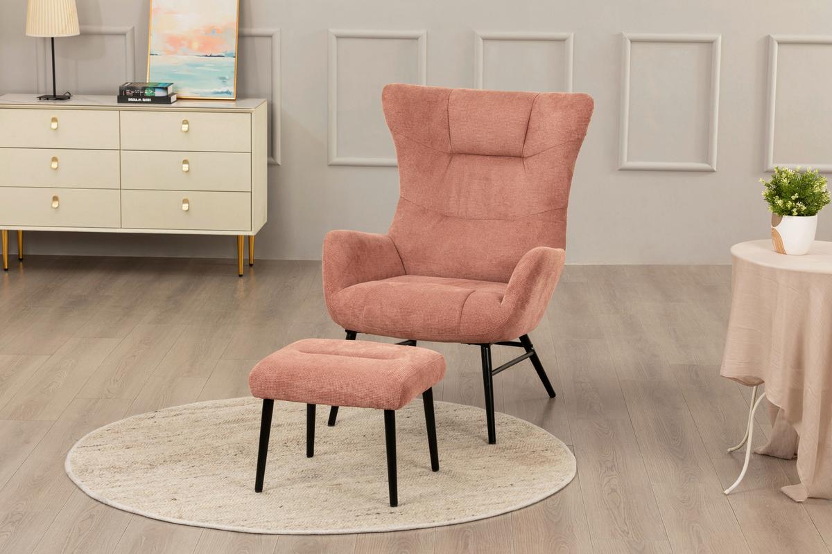 ZESTAW FOTELI RELAKSACYJNYCH LAURA - czarny/brudny róż, Design, metal/tkanina (84/73/100cm) - Livetastic