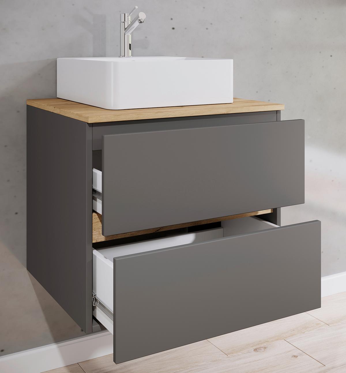Badezimmer Cosila - Honigeiche/Weiss, Trend, Keramik/Holzwerkstoff (60/67/51cm) - MID.YOU