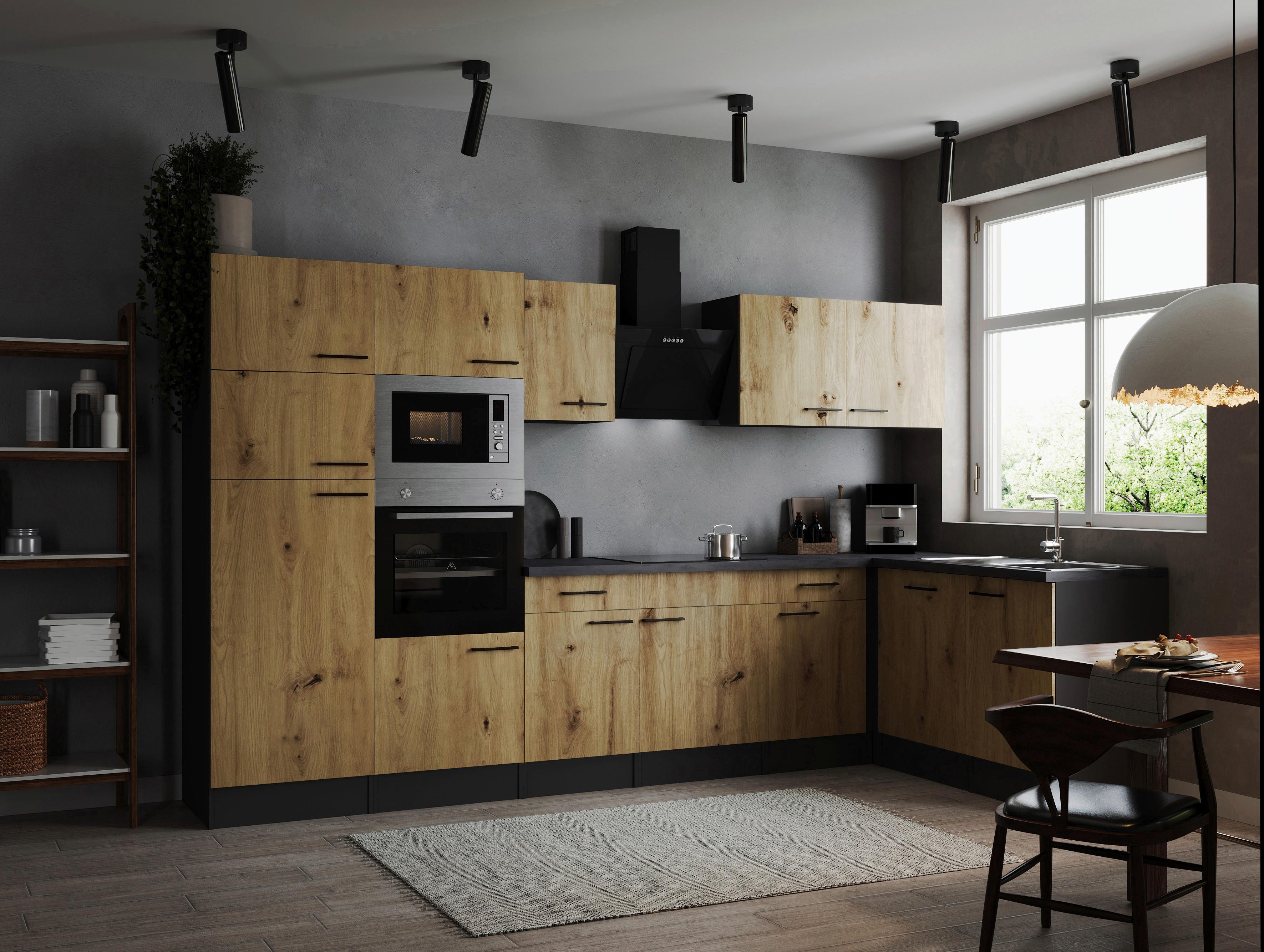 Kotna Kuhinja Z Aparati Oliver, 340x172cm - črna/siva, Design, kovina/leseni material (340/172cm) - Respekta