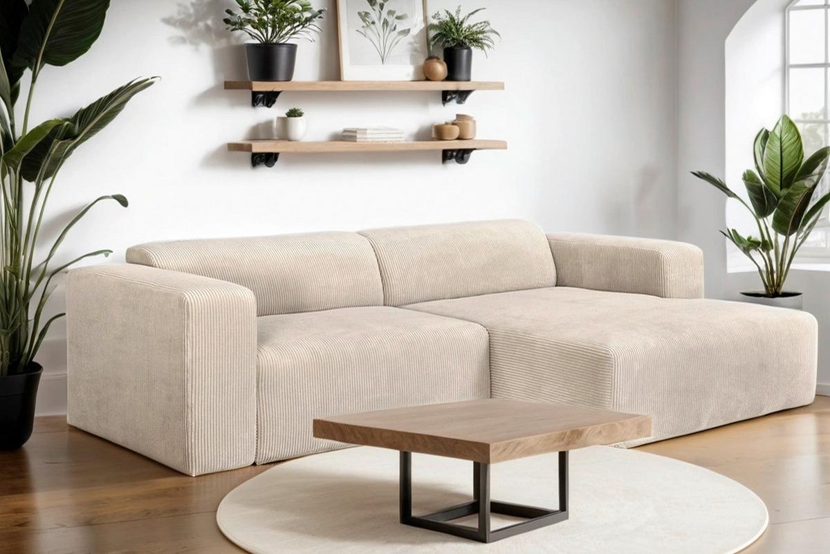 NAROŻNIK BASMA - kremowy/czarny, Design, tworzywo sztuczne/tkanina (298/175cm) - P & B
